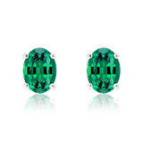 2.5 Carat Oval Cut - Emerald - May Birthstone Solitaire Stud Earrings - 4 Prong - In 18K White Gold Plating Over Silver