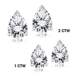 Certified - Minimalist - 1 Carat Teardrop Moissanite - Solitaire Stud Earrings - 18K White Gold Plating Over Silver
