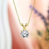 Certified - 2 Carat Round Cut Moissanite Brilliant Pendant Necklace - 18K Yellow Gold Plating Over Silver