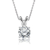 Certified - 2 Carat Round Cut Moissanite Brilliant Pendant Necklace - 18K Yellow Gold Plating Over Silver