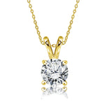 Certified - 2 Carat Round Cut Moissanite Brilliant Pendant Necklace - 18K Yellow Gold Plating Over Silver