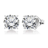 1 Carat Round Shaped - Cubic Zirconia - April Birthstone Solitaire Stud Earrings in 18K White Gold Plating Over Silver