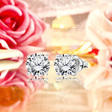 1 Carat Round Shaped - Cubic Zirconia - April Birthstone Solitaire Stud Earrings in 18K White Gold Plating Over Silver