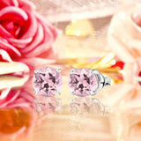 1 Carat Round Shaped - Pink Tourmaline - October Birthstone Solitaire Stud Earrings in 18K White Gold Plating Over Silver