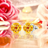 1 Carat Round Shaped - Citrine - November Birthstone Solitaire Stud Earrings in 18K White Gold Plating Over Silver