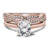 Brillant 1.75 Carat Oval cut Moissanite Engagement Ring and Infinity Wedding Band Set in 18K Rose Gold over Silver