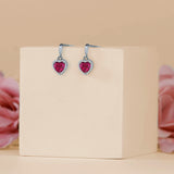 Forever Heart 1.25 Carat - Ruby - July Birthstone Earrings in 18K White Gold Plating over Silver