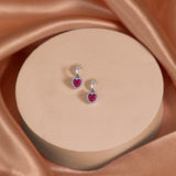 Forever Heart 1.25 Carat - Ruby - July Birthstone Earrings in 18K White Gold Plating over Silver