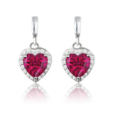 Forever Heart 1.25 Carat - Ruby - July Birthstone Earrings in 18K White Gold Plating over Silver