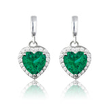Forever Heart 1.25 Carat - Emerald - May Birthstone Earrings in 18K White Gold Plating over Silver