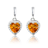Forever Heart 1.25 Carat - Citrine - November Birthstone Earrings in 18K White Gold Plating over Silver