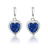 Forever Heart 1.25 Carat - Blue Sapphire - September Birthstone Earrings in 18K White Gold Plating over Silver