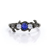0.7 Ct Round Cut Lab Sapphire Leaf Engagement Ring