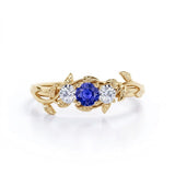 0.7 Ct Round Cut Lab Sapphire Leaf Engagement Ring