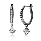 1 Carat Round Brilliant Cut Certified Lab Diamond and Moissanite - 4 Prong Pave Set Huggie Hoop Earrings - 18K Rose Gold Plating over Silver