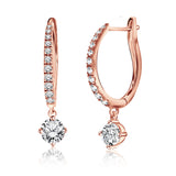 1 Carat Round Brilliant Cut Certified Lab Diamond and Moissanite - 4 Prong Pave Set Huggie Hoop Earrings - 18K Rose Gold Plating over Silver