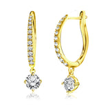 1 Carat Round Brilliant Cut Certified Lab Diamond and Moissanite - 4 Prong Pave Set Huggie Hoop Earrings - 18K Rose Gold Plating over Silver