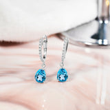 2.25 Carat Pear Brilliant Cut - Blue Topaz - December Birthstone Pave Set Huggie Hoop Earrings - 18K White Gold Plating over Silver