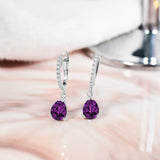 2.25 Carat Pear Brilliant Cut - Amethyst - February Birthstone Pave Set Huggie Hoop Earrings - 18K White Gold Plating over Silver