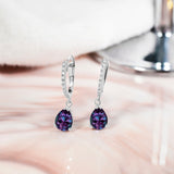 2.25 Carat Pear Brilliant Cut - Alexandrite - June Birthstone Pave Set Huggie Hoop Earrings - 18K White Gold Plating over Silver