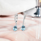 2.25 Carat Pear Brilliant Cut - Aquamarine - March Birthstone Pave Set Huggie Hoop Earrings - 18K White Gold Plating over Silver