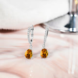 2.25 Carat Pear Brilliant Cut - Citrine - November Birthstone Pave Set Huggie Hoop Earrings - 18K White Gold Plating over Silver