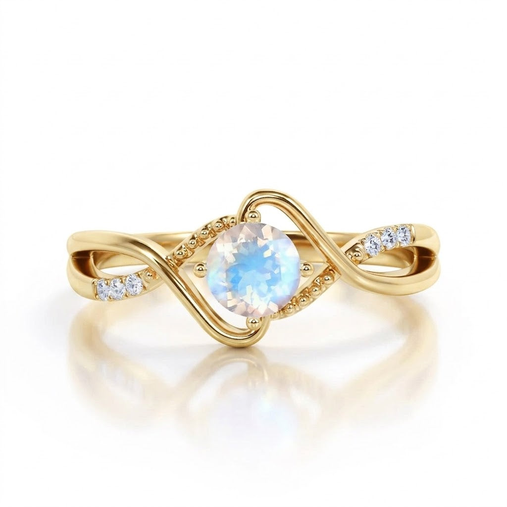0.55 ct Round Moonstone Twisted Shank Engagement Ring