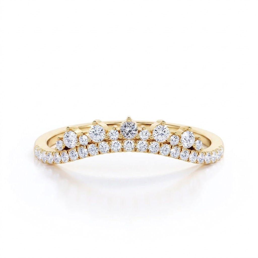 Crown Curved 0.25 TCW Round Pave Wedding Ring