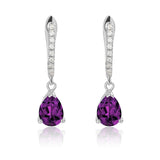 2.25 Carat Pear Brilliant Cut - Amethyst - February Birthstone Pave Set Huggie Hoop Earrings - 18K White Gold Plating over Silver
