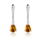 2.25 Carat Pear Brilliant Cut - Citrine - November Birthstone Pave Set Huggie Hoop Earrings - 18K White Gold Plating over Silver