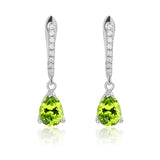 2.25 Carat Pear Brilliant Cut - Peridot - August Birthstone Pave Set Huggie Hoop Earrings - 18K White Gold Plating over Silver
