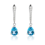 2.25 Carat Pear Brilliant Cut - Blue Topaz - December Birthstone Pave Set Huggie Hoop Earrings - 18K White Gold Plating over Silver