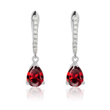 2.25 Carat Pear Brilliant Cut - Garnet - January Birthstone Pave Set Huggie Hoop Earrings - 18K White Gold Plating over Silver