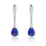 2.25 Carat Pear Brilliant Cut - Blue Sapphire - September Birthstone Pave Set Huggie Hoop Earrings - 18K White Gold Plating over Silver