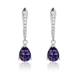 2.25 Carat Pear Brilliant Cut - Alexandrite - June Birthstone Pave Set Huggie Hoop Earrings - 18K White Gold Plating over Silver