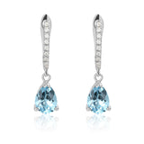 2.25 Carat Pear Brilliant Cut - Aquamarine - March Birthstone Pave Set Huggie Hoop Earrings - 18K White Gold Plating over Silver