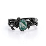 Swirl Vine 1 Ct Oval Green Moss Agate Bridal Set