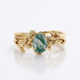 Swirl Vine 1 Ct Oval Green Moss Agate Bridal Set