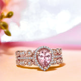 Vintage 1.25 ct Pear Morganite Trio Wedding Ring Set