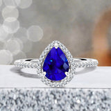 Halo 1.50 Ct Pear Cut Lab Sapphire Engagement Ring