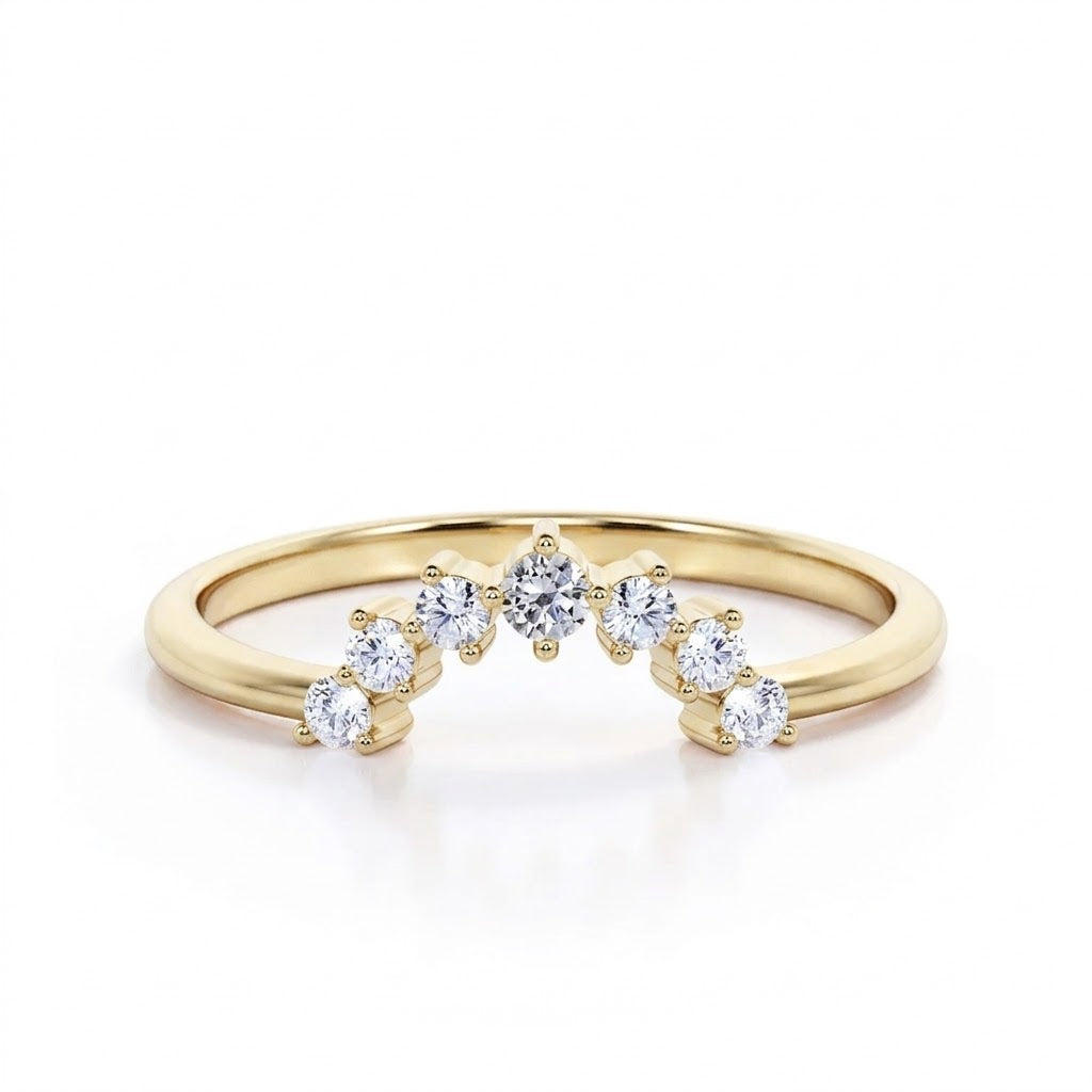 0.10 TCW Round Shape Curved Pave Wedding Band