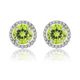 1.25 Carat Round Cut Peridot August Birthstone Halo Stud Earrings in 18K White Gold over Silver