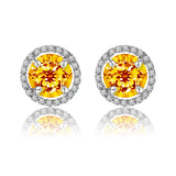 1.25 Carat Round Cut Citrine November Birthstone Halo Stud Earrings in 18K White Gold over Silver