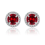 1.25 Carat Round Cut Red Garnet January Birthstone Halo Stud Earrings in 18K White Gold over Silver