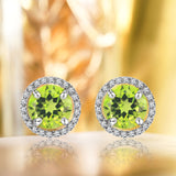 1.25 Carat Round Cut Peridot August Birthstone Halo Stud Earrings in 18K White Gold over Silver