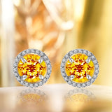 1.25 Carat Round Cut Citrine November Birthstone Halo Stud Earrings in 18K White Gold over Silver