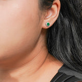 1.25 Carat Round Cut Emerald May Birthstone Halo Stud Earrings in 18K White Gold over Silver