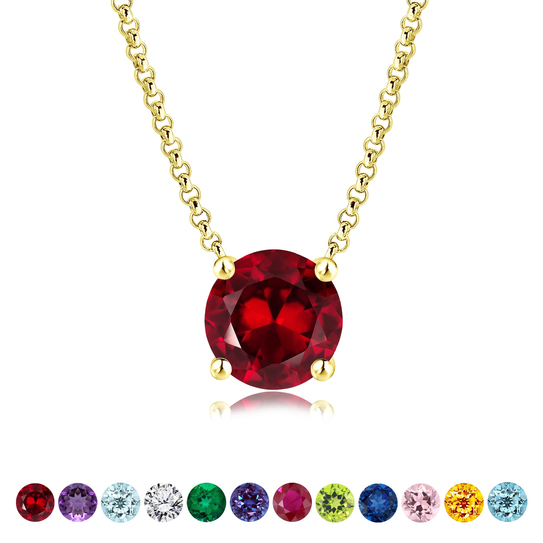 Beautiful 1 Carat Round Cut - Garnet - January Birthstone Solitaire Pendant Necklace in 18k White Gold over Silver, Female, Adult