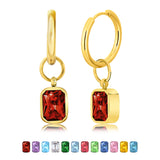 2 Carat Emerald Cut - Garnet - January Birthstone Bezel Huggie Hoop Earrings - 18K Yellow Gold Plating