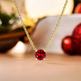 Beautiful 1 Carat Round Cut - Garnet - January Birthstone Solitaire Pendant Necklace in 18k White Gold over Silver, Female, Adult